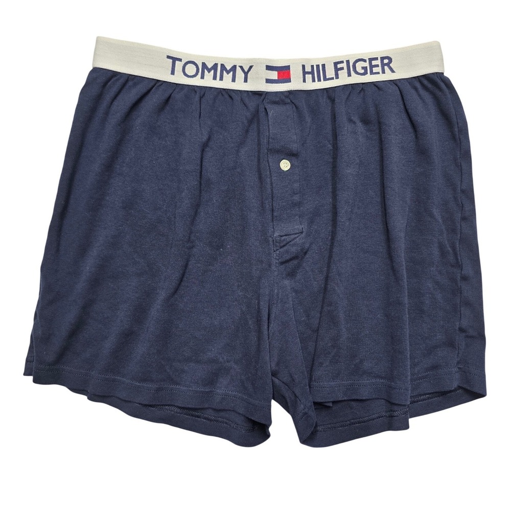 Tommy Hilfiger Mens Knit Boxer Shorts Logo Waistband Navy Blue Size Large L